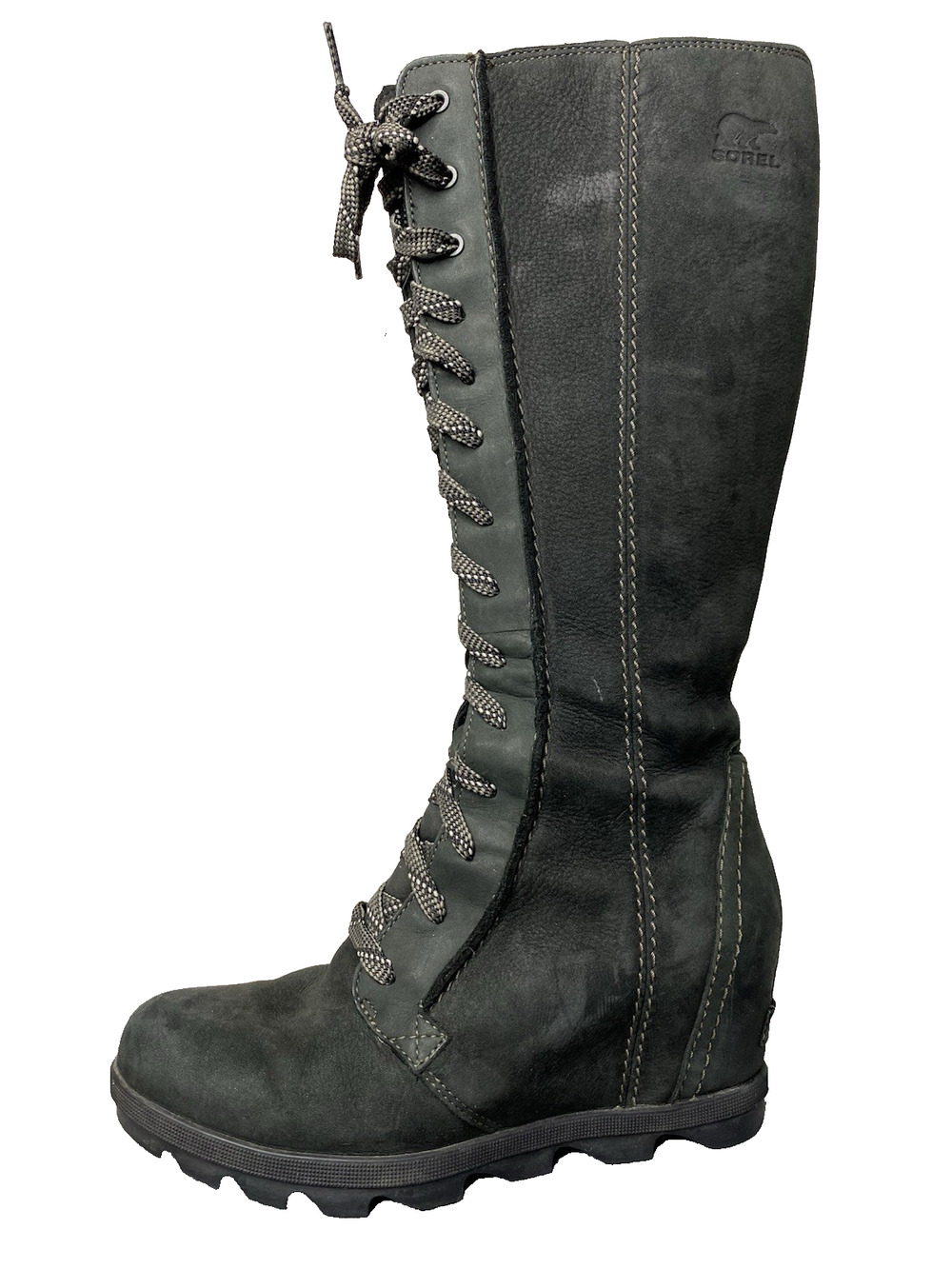 SOREL Joan of Arctic Wedge II Tall Lace Up Boots Women's 9 Black Leather NL2981